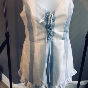 Blue and White Striped Romper